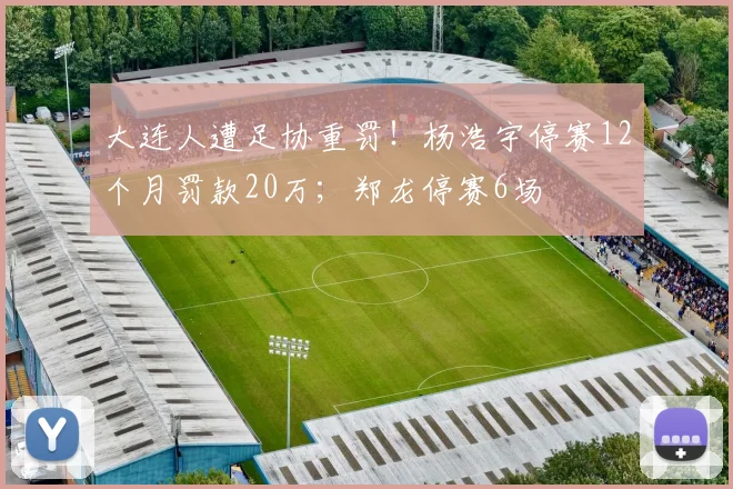 大连人遭足协重罚！杨浩宇停赛12个月罚款20万；郑龙停赛6场